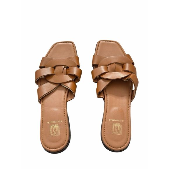 Bruno Magli Alessia Open Toe Slide Sandal Size 8.5 Cognac Leather $298 - Picture 2 of 5